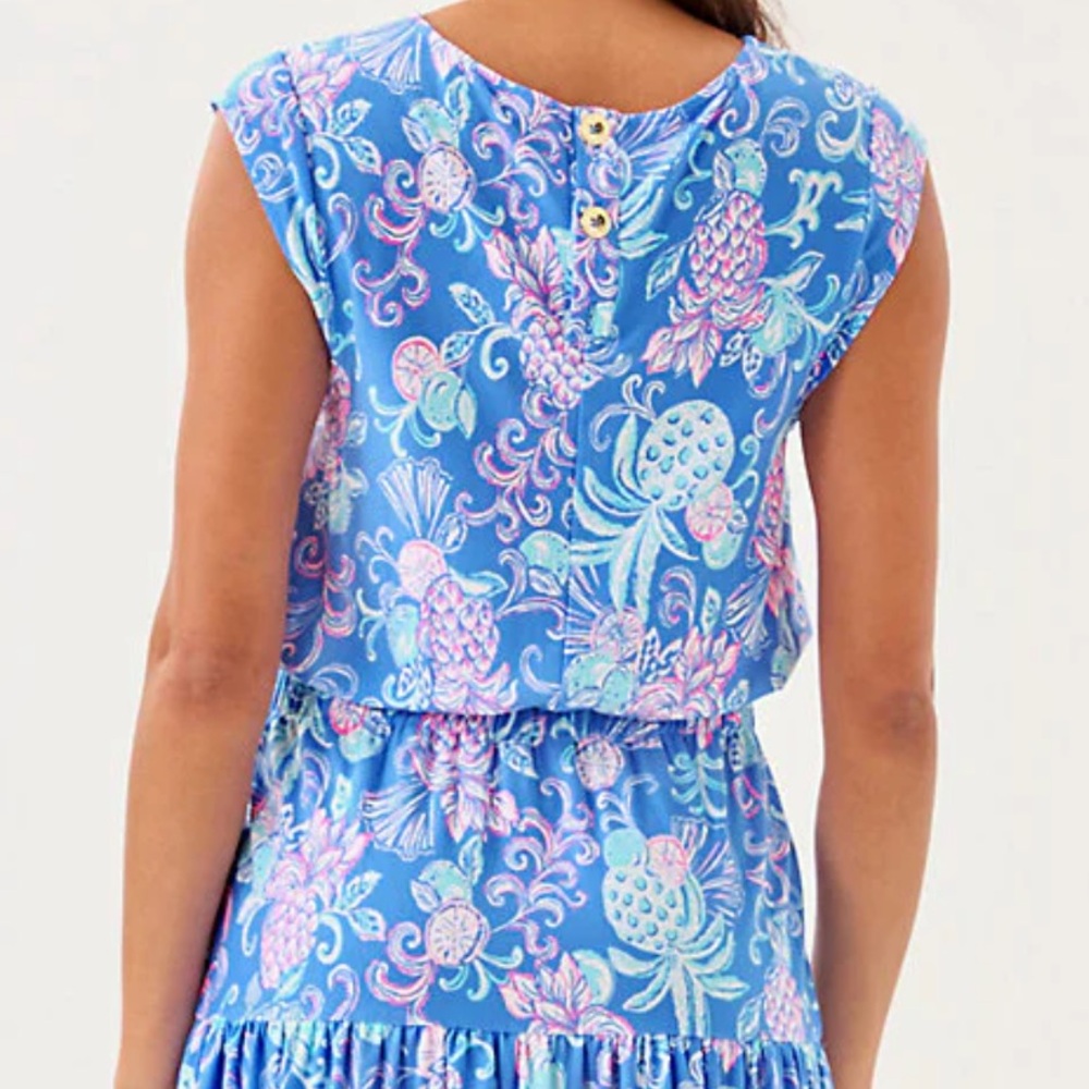 Lilly Pulitzer | NWT Danville Dress Women’s Large Sunwashed Blue Citrus Crush - Picture 3 of 10